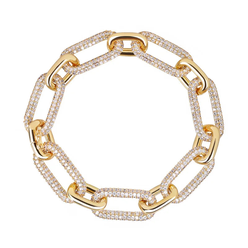 New Deisgn Bracelet For Men Copper Shine Zircon Cuban Chain Bangle FashionTrendsetter Hiphop Rock Women's Creative Bracelet Gift