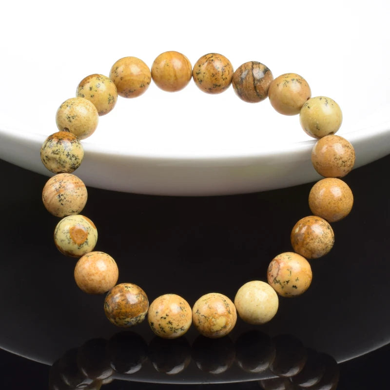 Khaki Yellow Natural Stone Beads Bracelet