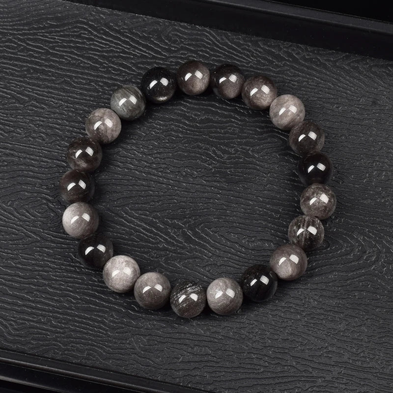 Natural Silver Color Obsidian Bracelet