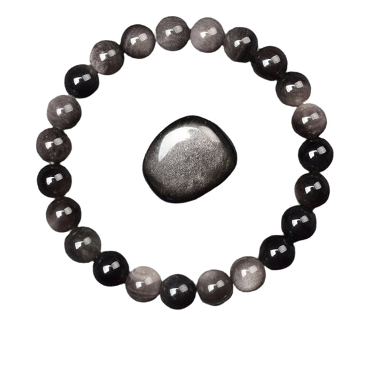 Natural Silver Color Obsidian Bracelet