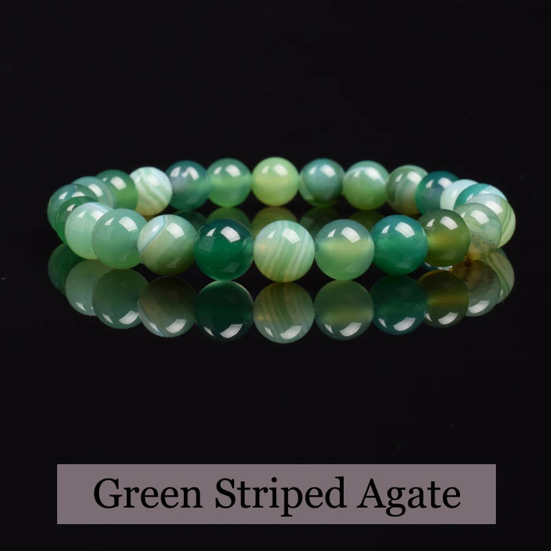 Natural Green Stripes Agates Beads Bracelet