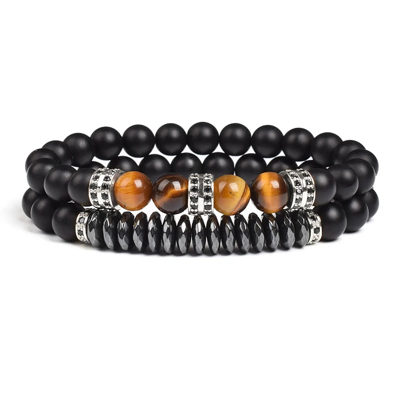 Natural Tiger Eye Stone Black Matte Agates Beads Bracelet