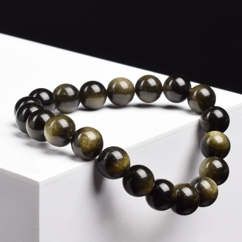 Natural Golden Obsidian Stone Beads Bracelet