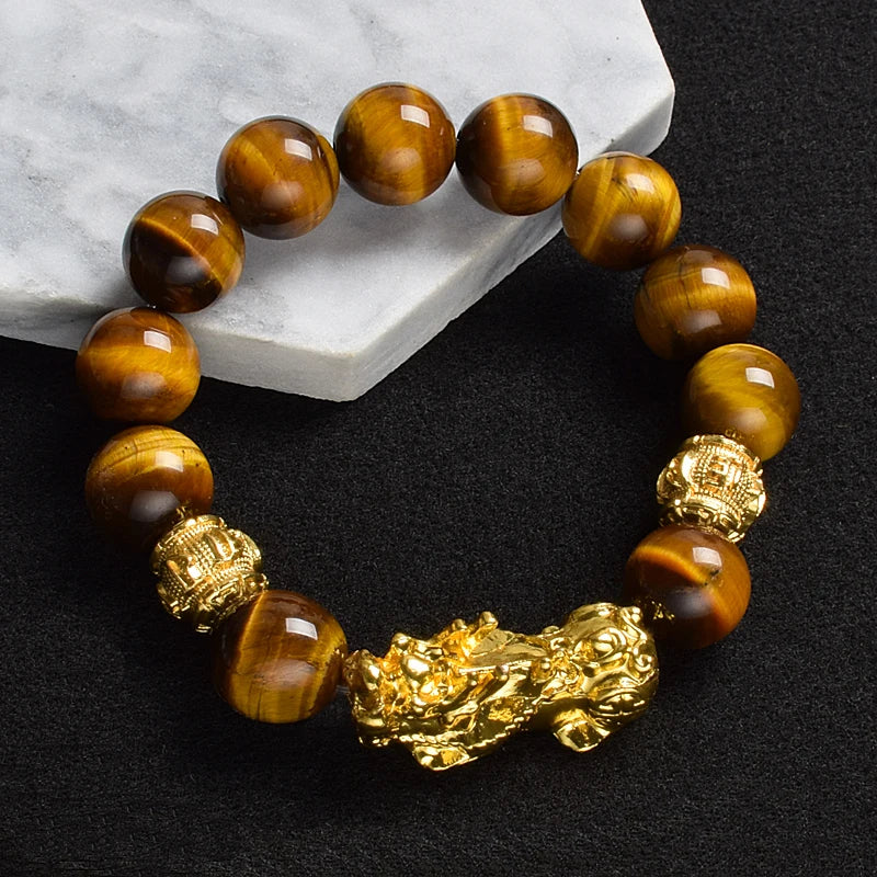 Yellow Elastic Tiger Eye Stone Beads Bracelet