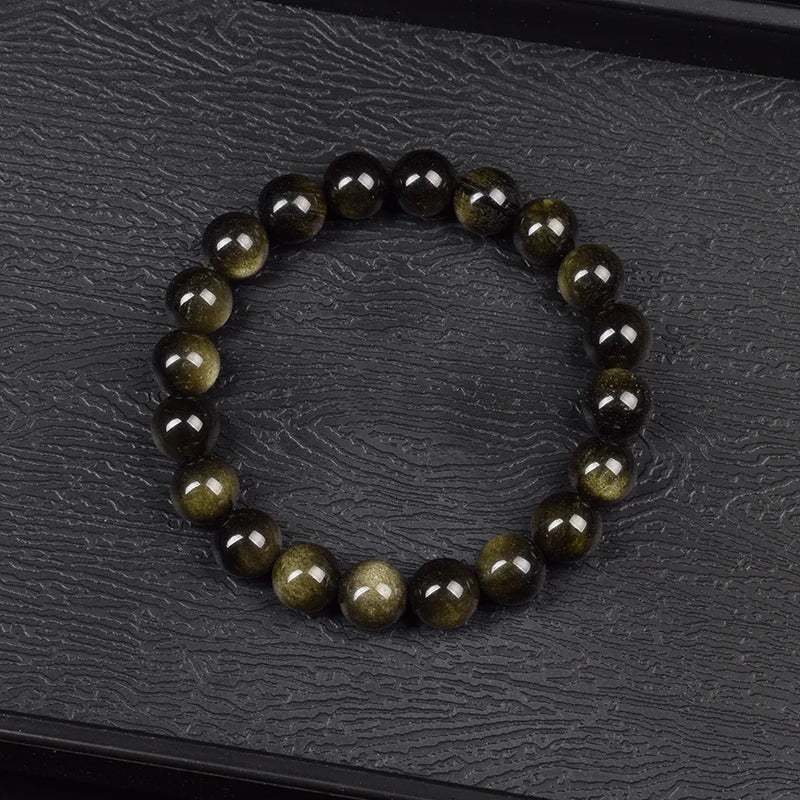 Natural Golden Obsidian Stone Beads Bracelet