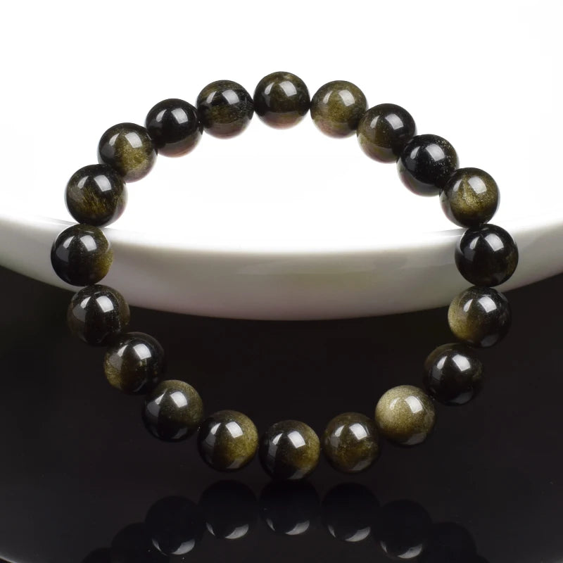 Natural Golden Obsidian Stone Beads Bracelet