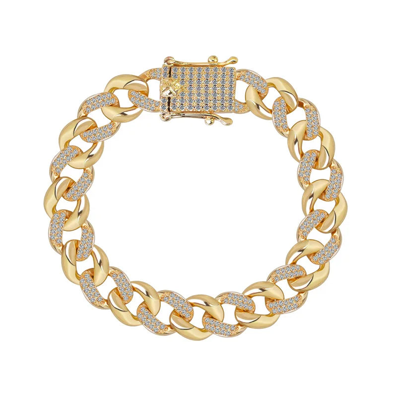 New Deisgn Bracelet For Men Copper Shine Zircon Cuban Chain Bangle FashionTrendsetter Hiphop Rock Women's Creative Bracelet Gift