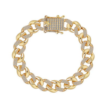 New Deisgn Bracelet For Men Copper Shine Zircon Cuban Chain Bangle FashionTrendsetter Hiphop Rock Women's Creative Bracelet Gift