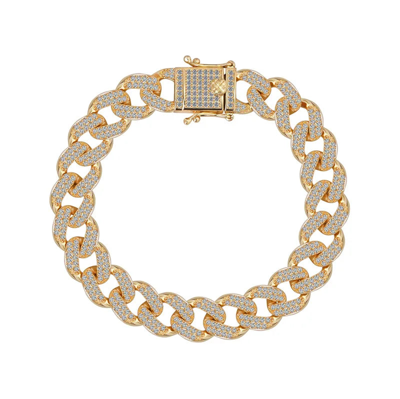 New Deisgn Bracelet For Men Copper Shine Zircon Cuban Chain Bangle FashionTrendsetter Hiphop Rock Women's Creative Bracelet Gift