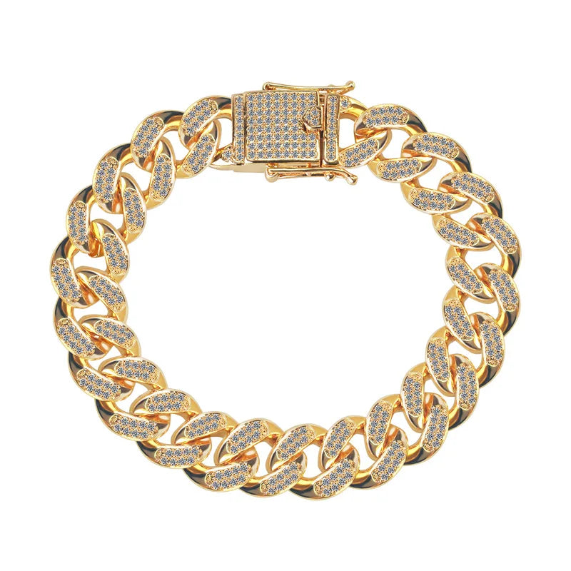 New Deisgn Bracelet For Men Copper Shine Zircon Cuban Chain Bangle FashionTrendsetter Hiphop Rock Women's Creative Bracelet Gift