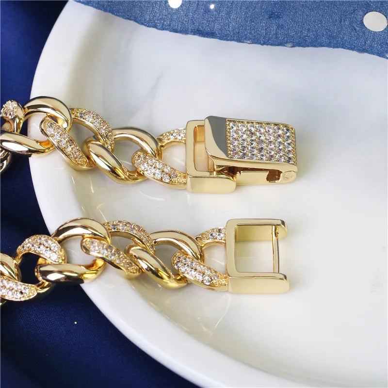 New Deisgn Bracelet For Men Copper Shine Zircon Cuban Chain Bangle FashionTrendsetter Hiphop Rock Women's Creative Bracelet Gift