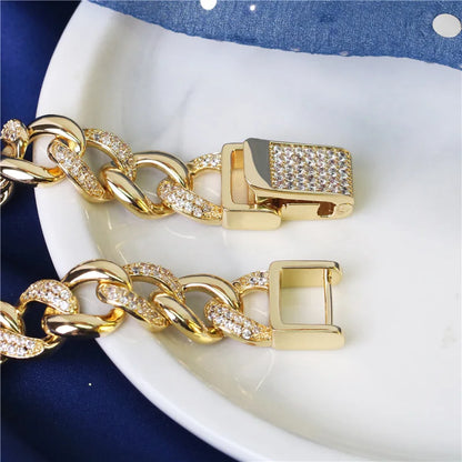 New Deisgn Bracelet For Men Copper Shine Zircon Cuban Chain Bangle FashionTrendsetter Hiphop Rock Women's Creative Bracelet Gift