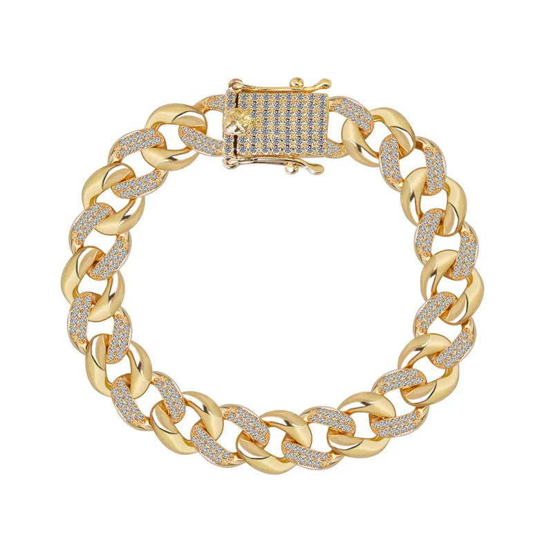 New Deisgn Bracelet For Men Copper Shine Zircon Cuban Chain Bangle FashionTrendsetter Hiphop Rock Women's Creative Bracelet Gift