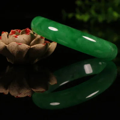 Natural Original Ecological Pattern Fine Myanmar Emerald Green Bangle 54mm-64mm Women's Jade Bracelet Send Girlfriend Send Mom