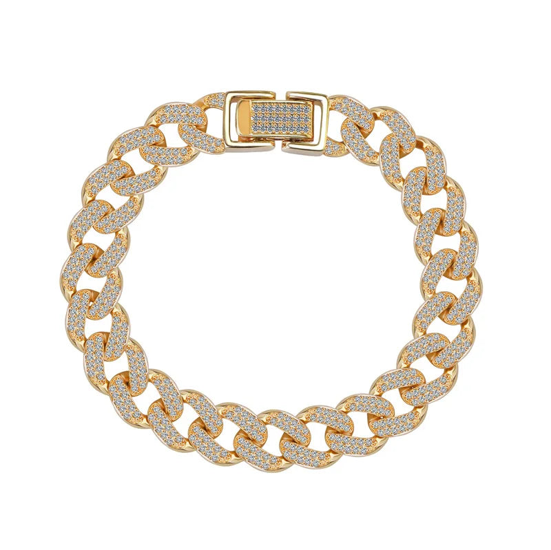 New Deisgn Bracelet For Men Copper Shine Zircon Cuban Chain Bangle FashionTrendsetter Hiphop Rock Women's Creative Bracelet Gift