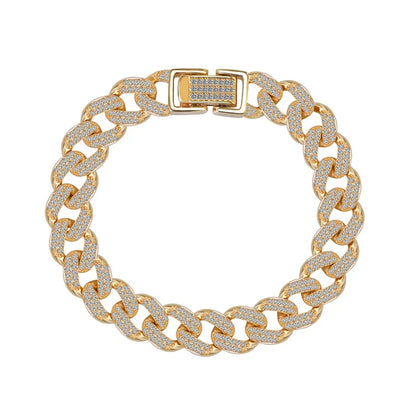 New Deisgn Bracelet For Men Copper Shine Zircon Cuban Chain Bangle FashionTrendsetter Hiphop Rock Women's Creative Bracelet Gift