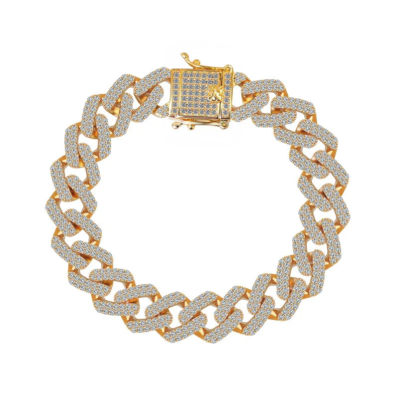 New Deisgn Bracelet For Men Copper Shine Zircon Cuban Chain Bangle FashionTrendsetter Hiphop Rock Women's Creative Bracelet Gift