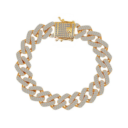 New Deisgn Bracelet For Men Copper Shine Zircon Cuban Chain Bangle FashionTrendsetter Hiphop Rock Women's Creative Bracelet Gift