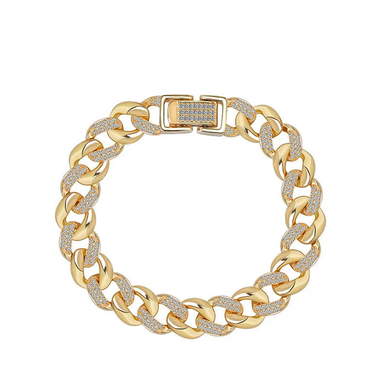 New Deisgn Bracelet For Men Copper Shine Zircon Cuban Chain Bangle FashionTrendsetter Hiphop Rock Women's Creative Bracelet Gift
