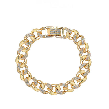 New Deisgn Bracelet For Men Copper Shine Zircon Cuban Chain Bangle FashionTrendsetter Hiphop Rock Women's Creative Bracelet Gift