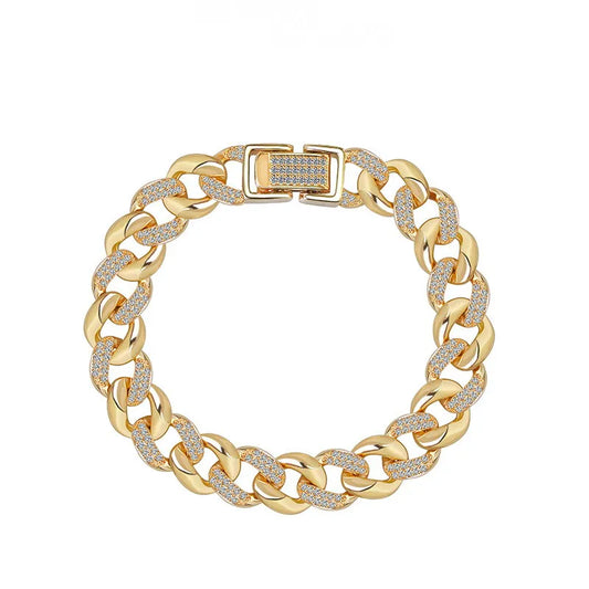 New Deisgn Bracelet For Men Copper Shine Zircon Cuban Chain Bangle FashionTrendsetter Hiphop Rock Women's Creative Bracelet Gift