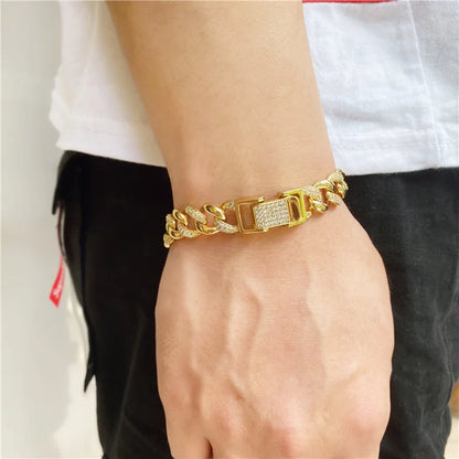 New Deisgn Bracelet For Men Copper Shine Zircon Cuban Chain Bangle FashionTrendsetter Hiphop Rock Women's Creative Bracelet Gift