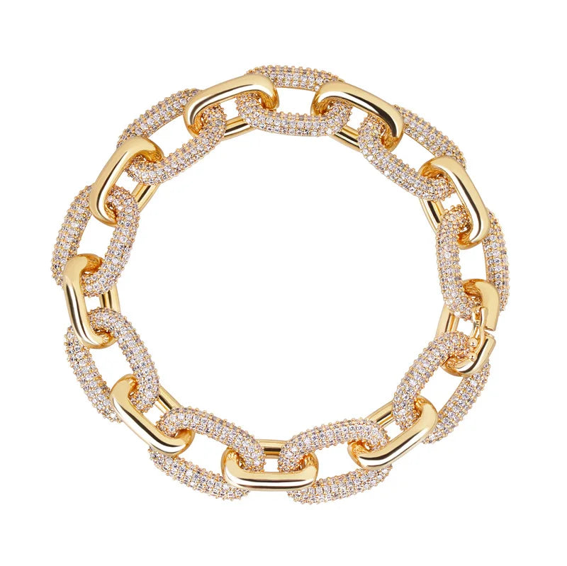 New Deisgn Bracelet For Men Copper Shine Zircon Cuban Chain Bangle FashionTrendsetter Hiphop Rock Women's Creative Bracelet Gift