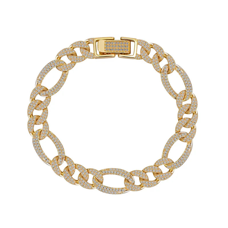New Deisgn Bracelet For Men Copper Shine Zircon Cuban Chain Bangle FashionTrendsetter Hiphop Rock Women's Creative Bracelet Gift