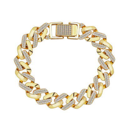 New Deisgn Bracelet For Men Copper Shine Zircon Cuban Chain Bangle FashionTrendsetter Hiphop Rock Women's Creative Bracelet Gift