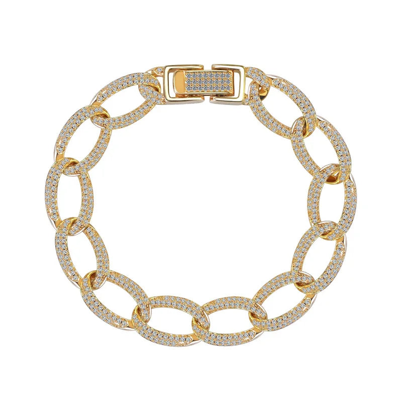 New Deisgn Bracelet For Men Copper Shine Zircon Cuban Chain Bangle FashionTrendsetter Hiphop Rock Women's Creative Bracelet Gift