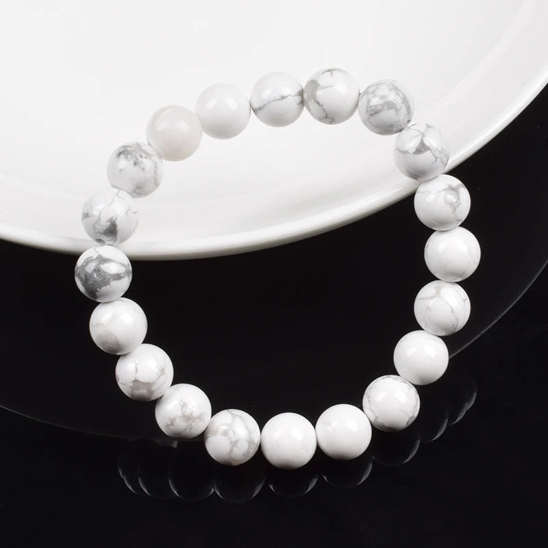 Natural White Howlite Stone Beads Bracelet