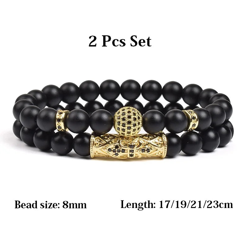 8mm Natural Stone Charm Beads Bracelet