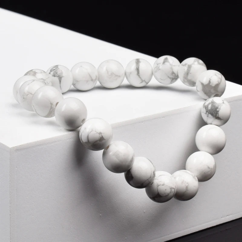 Natural White Howlite Stone Beads Bracelet