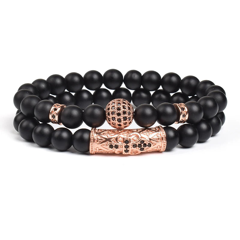 8mm Natural Stone Charm Beads Bracelet