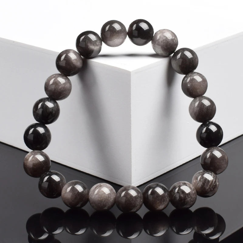 Natural Silver Color Obsidian Bracelet