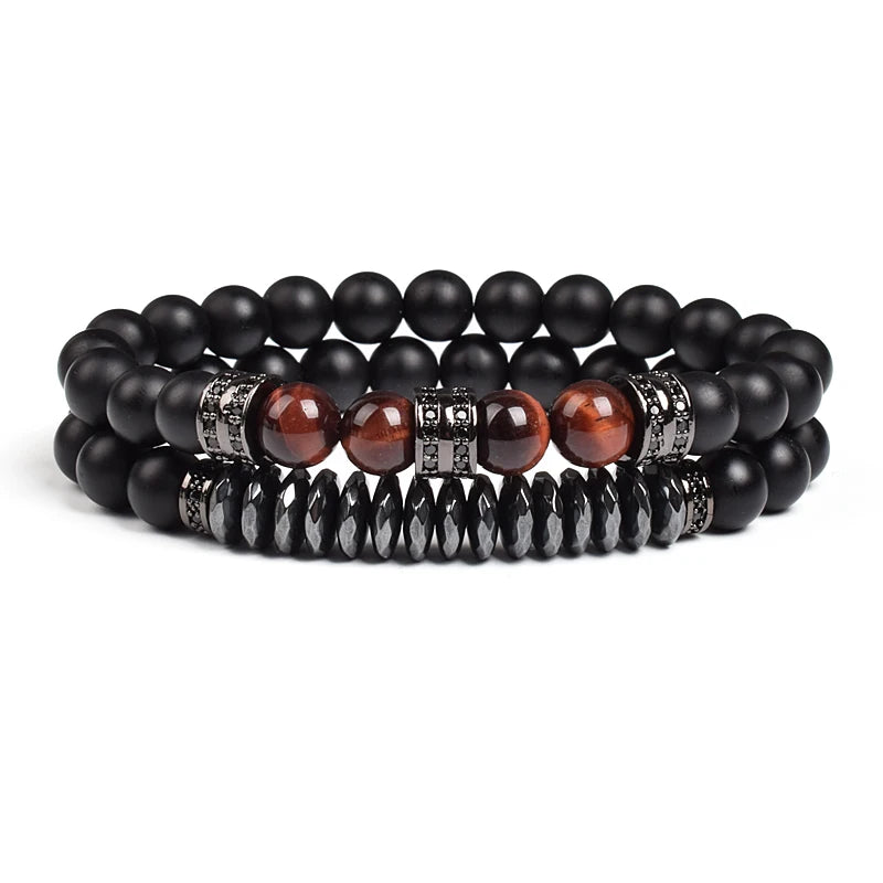 Natural Tiger Eye Stone Black Matte Agates Beads Bracelet