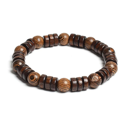 8mm Cylinder Wood Beads & Round Natural Stone Bracelets