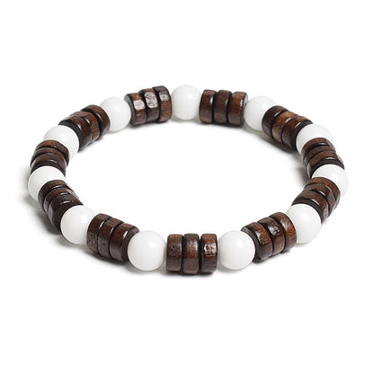 8mm Cylinder Wood Beads & Round Natural Stone Bracelets