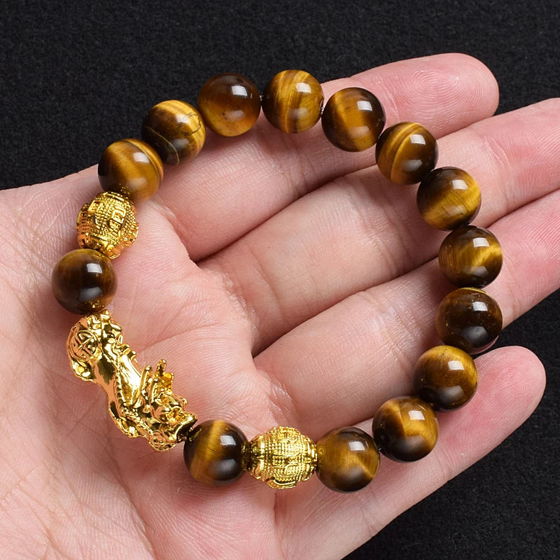 Yellow Elastic Tiger Eye Stone Beads Bracelet