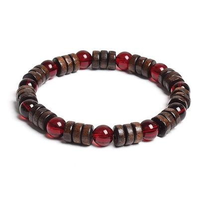 8mm Cylinder Wood Beads & Round Natural Stone Bracelets