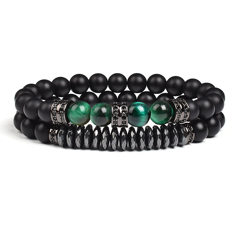 Natural Tiger Eye Stone Black Matte Agates Beads Bracelet