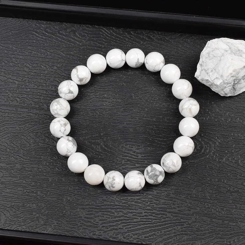 Natural White Howlite Stone Beads Bracelet