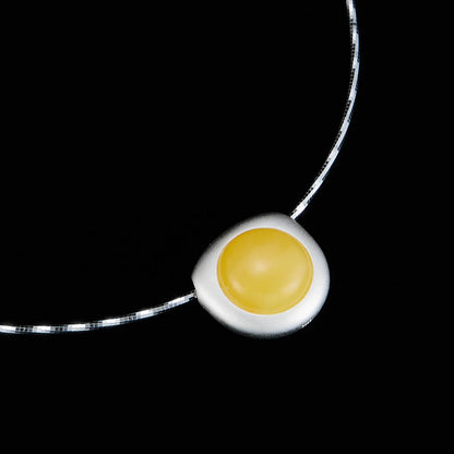 925 Silver Natural Beeswax Collar Silver Niche Design Sense Milan Seiko Fashion Amber Round Necklace
