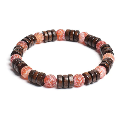 8mm Cylinder Wood Beads & Round Natural Stone Bracelets