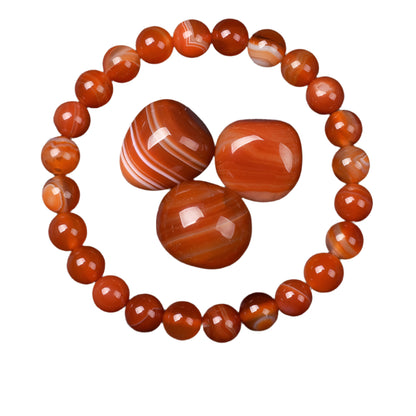 Natural Red Stripes Agate Stone Beads Bracelet