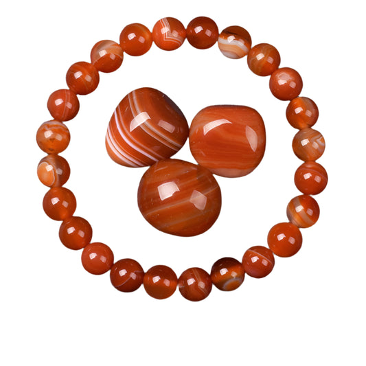 Natural Red Stripes Agate Stone Beads Bracelet