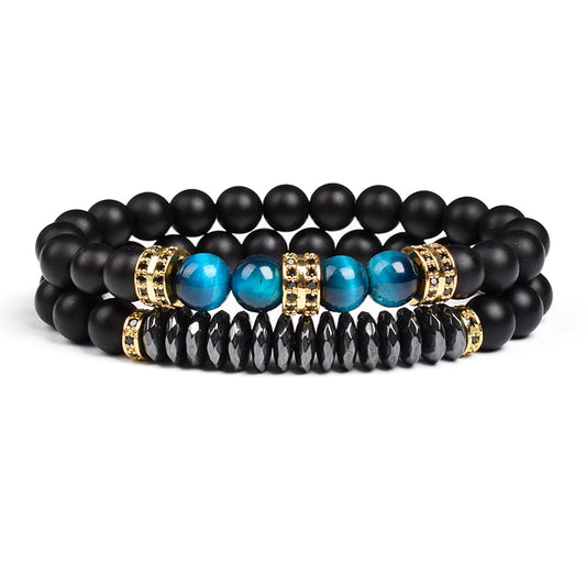 Natural Tiger Eye Stone Black Matte Agates Beads Bracelet