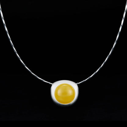925 Silver Natural Beeswax Collar Silver Niche Design Sense Milan Seiko Fashion Amber Round Necklace
