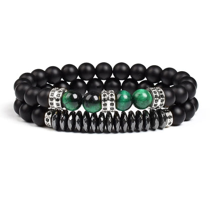 Natural Tiger Eye Stone Black Matte Agates Beads Bracelet