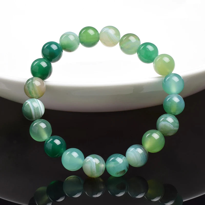 Natural Green Stripes Agates Beads Bracelet